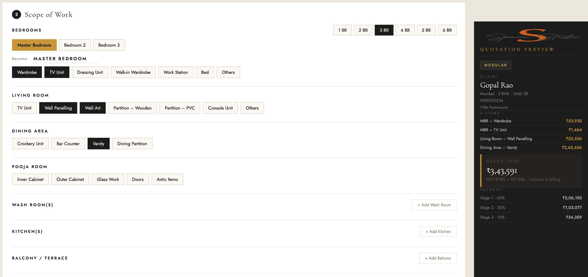 Space Studio Quotation Tool